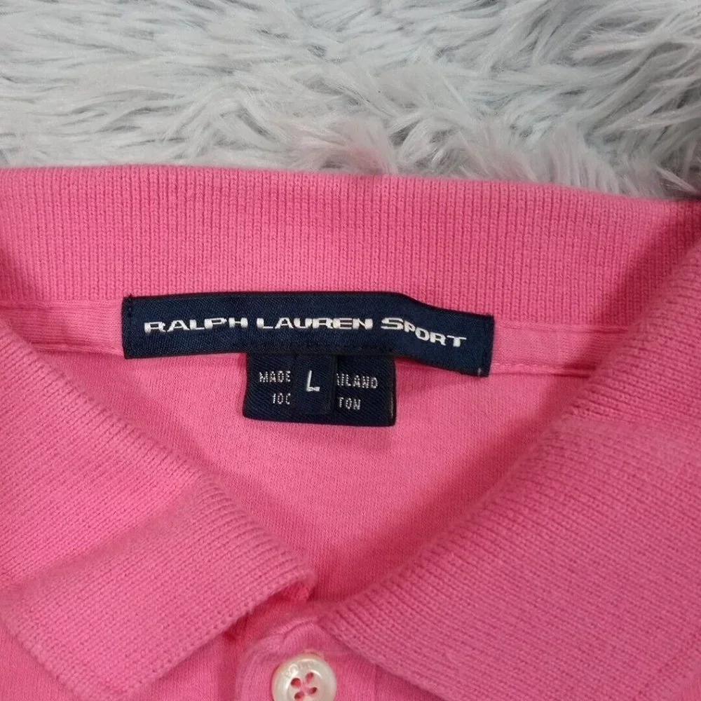 Ralph‎ Lauren Sport Boys Shirt Polo Pink L Logo Pony Cotton Button Collar